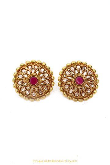 Antique Gold Finished Polki Studs By PTJ